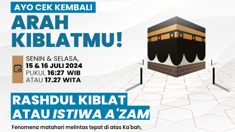 Waktunya Cek Kiblat, Matahari Melintas Tepat di Atas Kabah pada 15 dan 16 Juli&nbsp;Mendatang